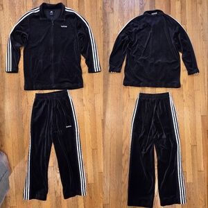 Vintage Men Adidas Black & White Velour Sweatsuit Tracksuit Velvelt NWT Size S